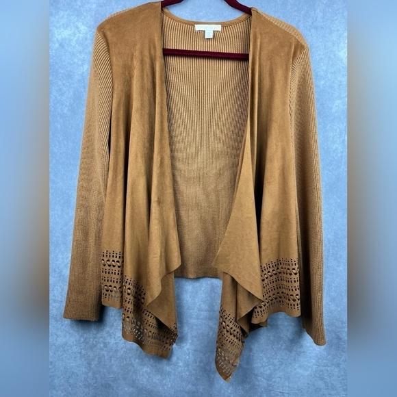 Westport 1962 drape open front cardigan suede knit sweater brown long sleeve 1X - Picture 1 of 7